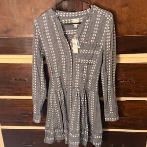 Maeve Blue and White Patterned Long Sleeve Dress